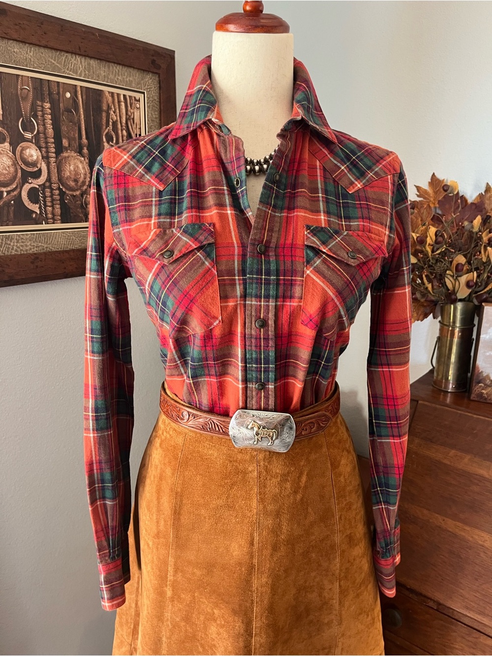 Vtg Ralph Lauren Western Blue Label wool/cotton flannel luxury 90s pearl snaps